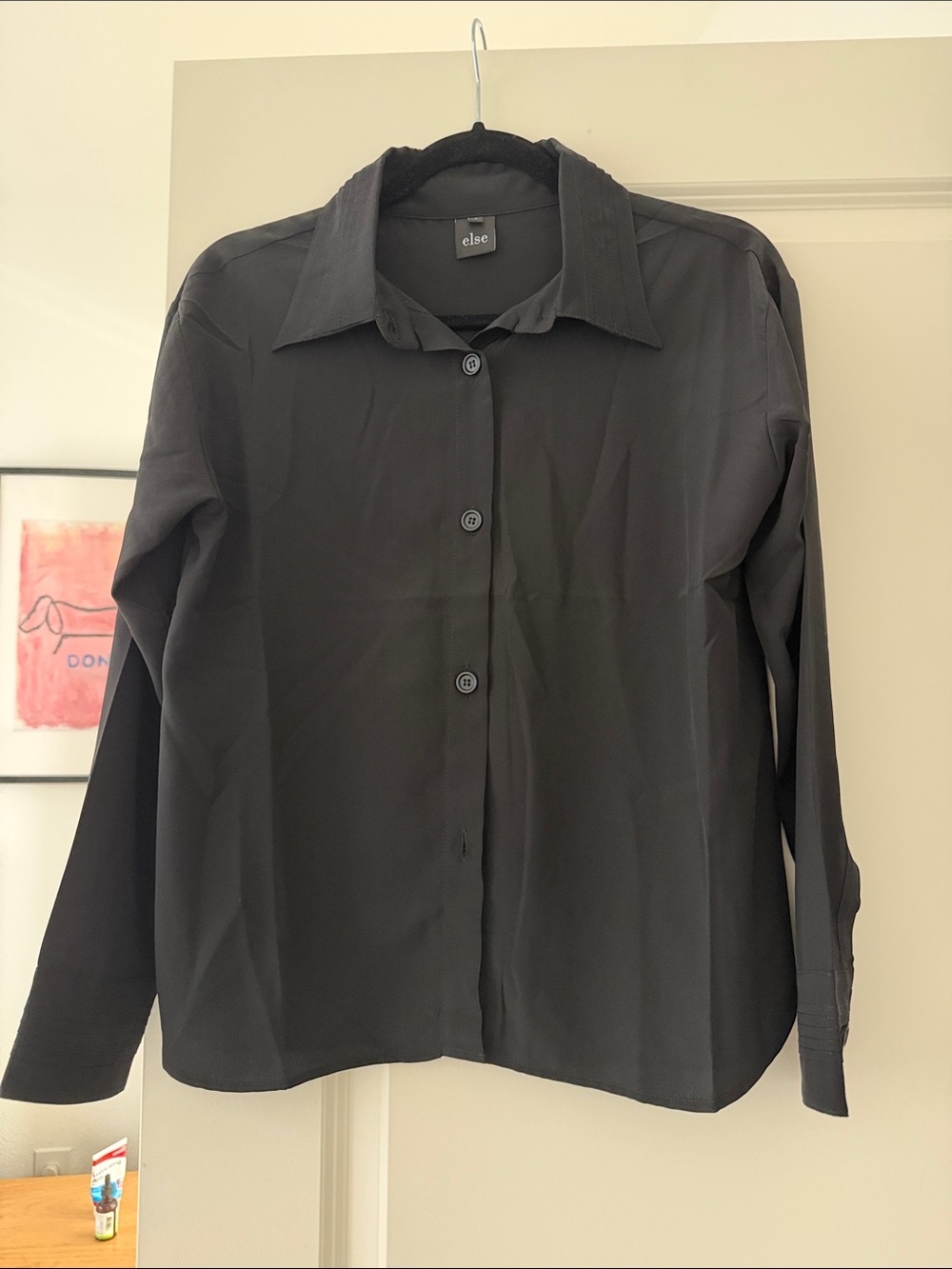 else Women Black 100 % silk Long-Sleeve Button-Down Shirt